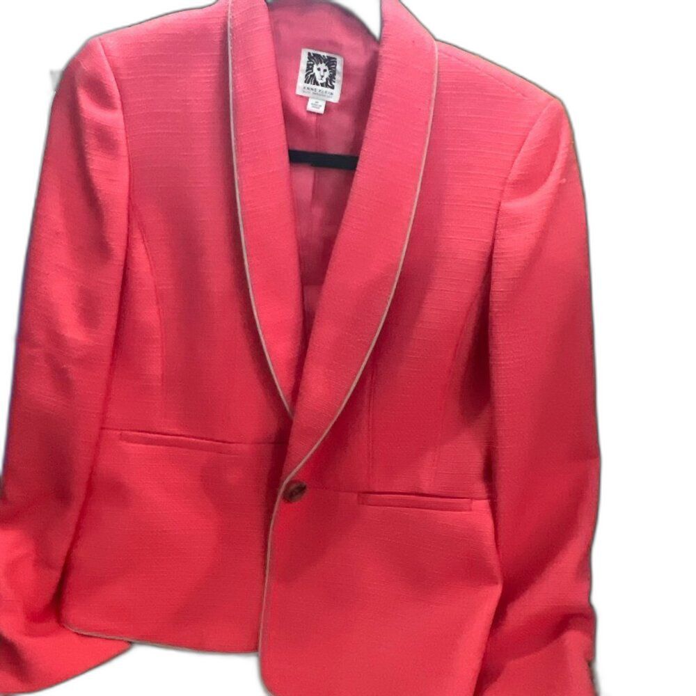 Anne Klein Women's Career Coral Pink 100% Polyester Blazer Jacket Size 4P EUC!